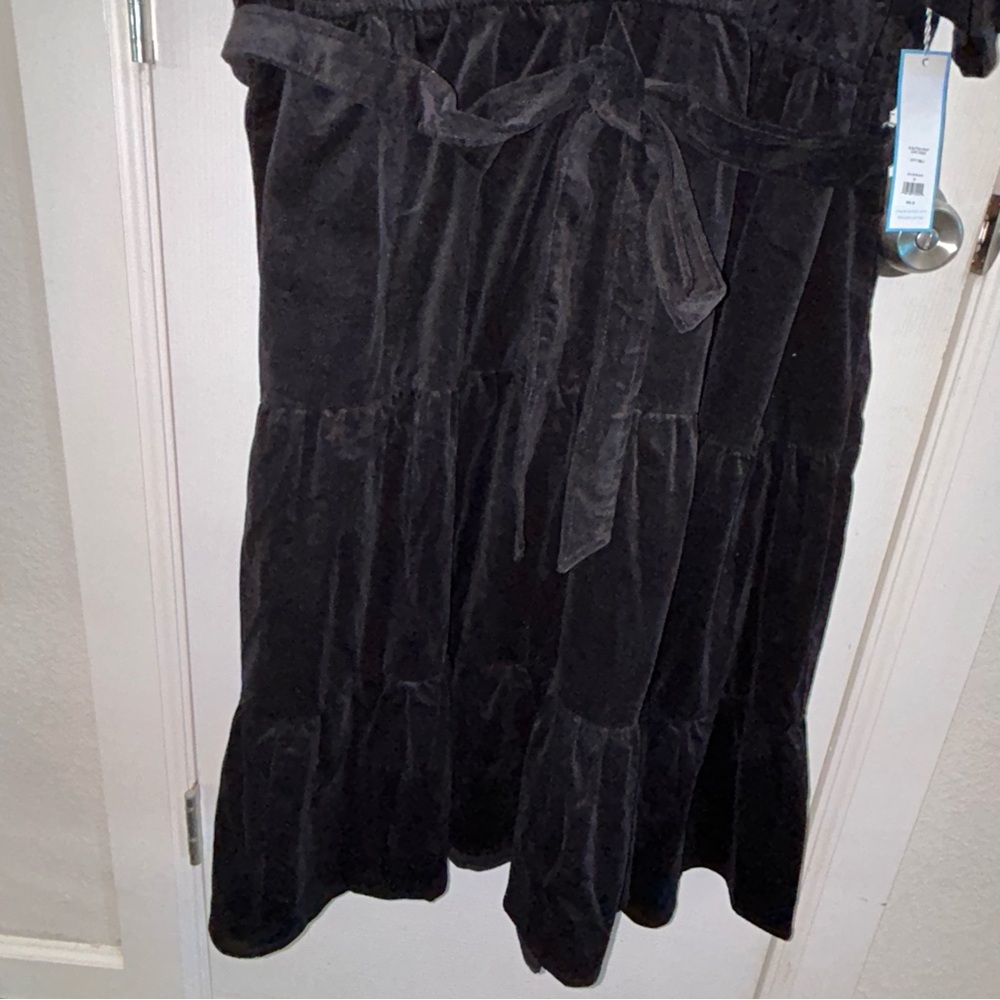Draper James Black Midi Dress Size 3X NWT Tiered Skirt Ruffled Neck - Picture 6 of 14